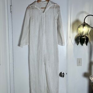 Vintage 60s/70s white Sherry Miami full length cover up dress sheer lace